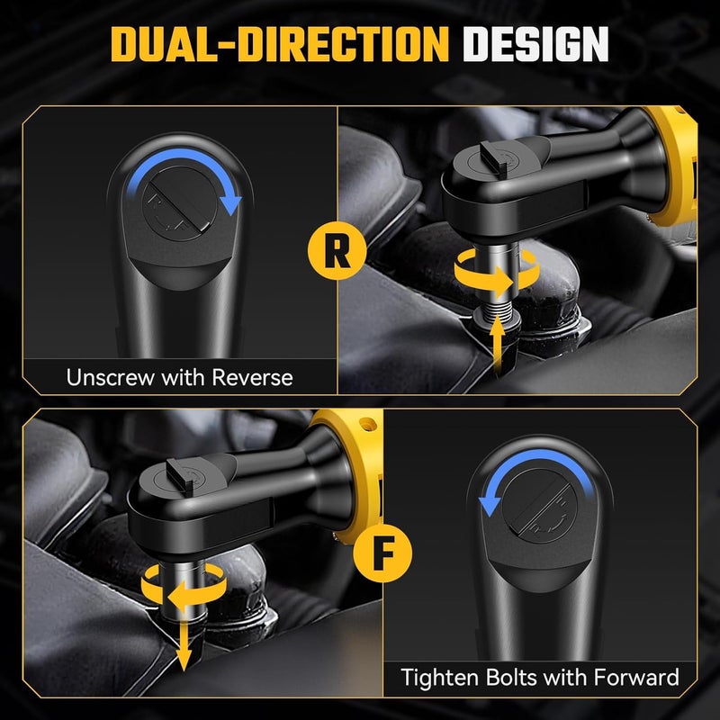 XGOBHC 3/8 Inch Cordless Ratchet Wrench for DeWalt 20V Max Battery - 42Ft-Lbs Brushless Motor Electric Ratchet Set with 0-220RPM Variable Speed, 8 Sockets, 3/8" and 1/4" Adapters,3" Extension Bar (Tool Only) - Image 5